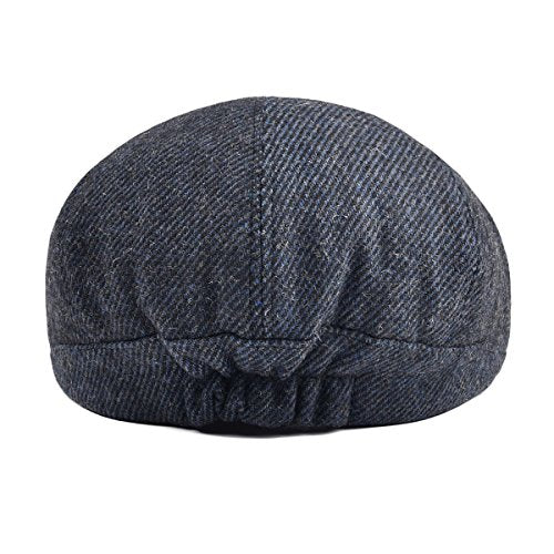 VOBOOM Men Wool Blend 8 Panel Newsboy Cap Tweed Hat - color: Navy