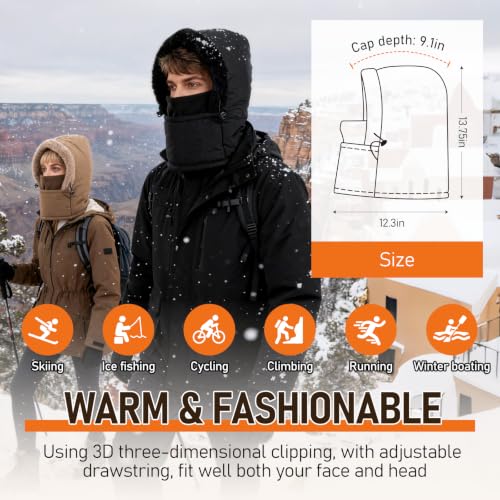 Balaclava Fleece Ski Mask, Windproof Face Cover for Men and Women - color: Black