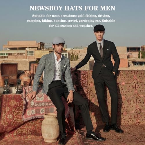 meioro Men's Cotton Newsboy Hat Striped Texture Adjustable Flat Cap - color: White