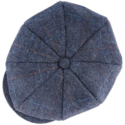 Mens Newsboy Cap High Woolen Tweed Gatsby Hat Ivy Cabbie Flat Golf Cap for Fathers Women Unisex - color: Herringbone Plaid Navy, size: 7 1/8-7 1/4