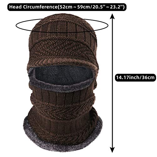 Syhood Knitted Balaclava Beanie Hat Winter Neck Warmer Ski Face Cover Neck Gaiter - color: Navy Blue, Brown