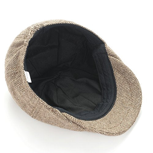 Gatsby Newsboy Hat Men Women Classic Herringbone 8 Panel Trendy Tweeb Flat Cap - color: B Brown