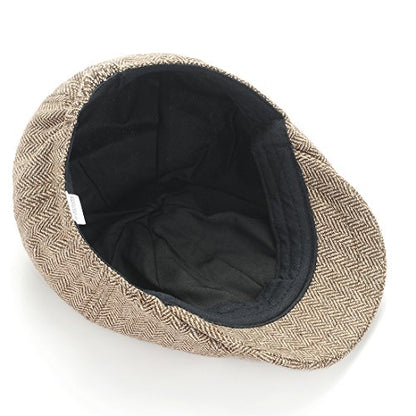 Gatsby Newsboy Hat Men Women Classic Herringbone 8 Panel Trendy Tweeb Flat Cap - color: B Brown