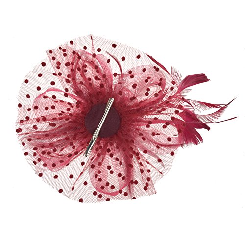 AQOKKA Women Fascinators Hats Flower Fascinators with Headband and Clip Tea Party Headwear for Women and Girls - color: 1 Pc 7" Diameter / Burgundy