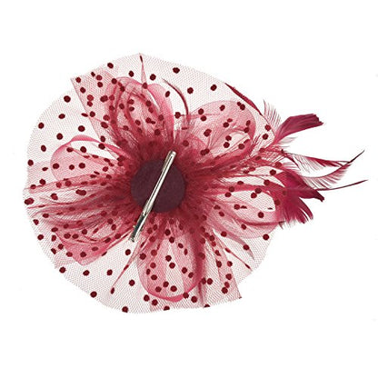 AQOKKA Women Fascinators Hats Flower Fascinators with Headband and Clip Tea Party Headwear for Women and Girls - color: 1 Pc 7" Diameter / Burgundy