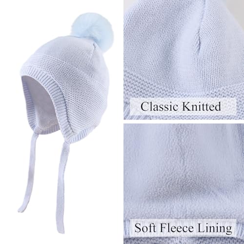 JANGANNSA Basic Winter Baby Boy Beanie Pompom Knit Girl Hat Kid Earflap Cap - color: Skyblue Hat, size: 2-5T