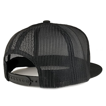 Trendy Apparel Shop The Bishop Old English Embroidered 5 Panel Flatbill Trucker Cap - color: Black