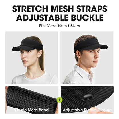 Sweat-Wicking Sports Sun Visor Women Men Adjustable for Tennis Golf Running - color: Black