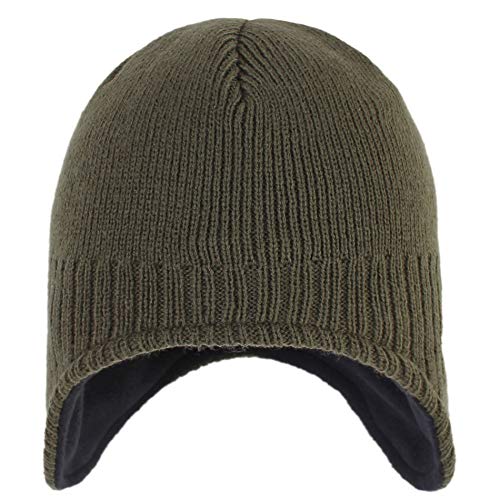 Connectyle Men's Knit Winter Hat with Ear Flaps Fleece Lined Beanie Warm Knitted Skull Cap Beanies Watch Hat - color: Army Green