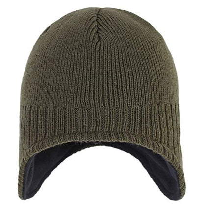 Connectyle Men's Knit Winter Hat with Ear Flaps Fleece Lined Beanie Warm Knitted Skull Cap Beanies Watch Hat - color: Army Green