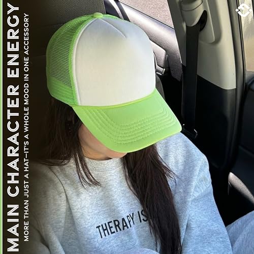 Funky Junque Blank Mesh Foam Lightweight Snapback Trucker Hat - color: White/Neon Green