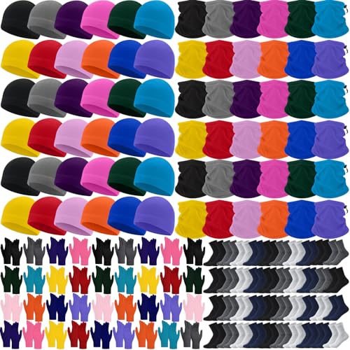 Liitrsh 148 Pcs Bulk Hats Gloves Scarf Sock Set for Homeless - color: Neon Colors