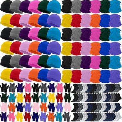 Liitrsh 148 Pcs Bulk Hats Gloves Scarf Sock Set for Homeless - color: Neon Colors