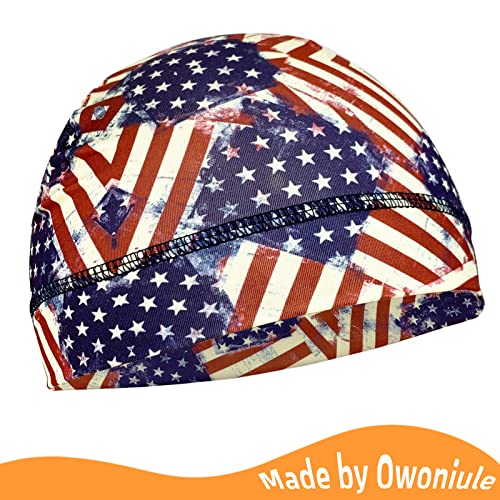 6 Pcs Skull Cap Sweat Wicking Helmet Liner Breathable Cycling Beanie Running Sports Hat Cooling Head Wraps for Men - color: Us Flag Pack