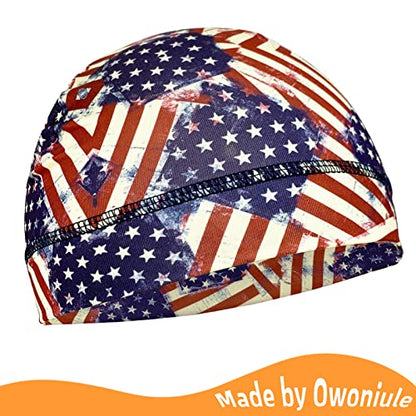 6 Pcs Skull Cap Sweat Wicking Helmet Liner Breathable Cycling Beanie Running Sports Hat Cooling Head Wraps for Men - color: Us Flag Pack