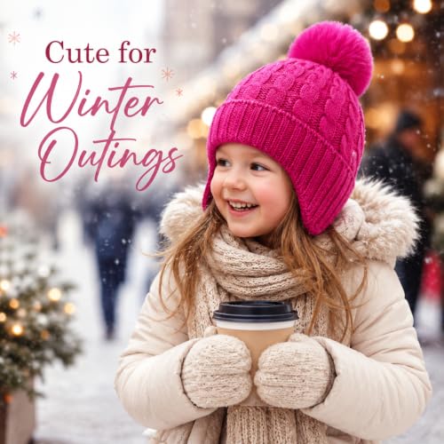 Toddler Baby Winter Hat with Earflap Kids Warm Twisted Knit Hat Infant Pom Pom Beanie Ski Cap for Baby Girls Boys - color: Rose Red, size: 6-24 Months