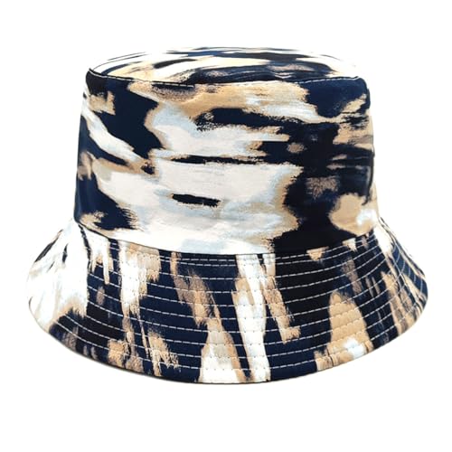 Men Women Unisex Graffiti Bucket hat, Packable Outdoor Summer Fishing Sun hat, Double-Sided Beach Cap - color: Navy Blue