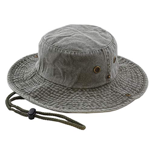 The Hat Depot Cotton Stone-Washed Safari Wide Brim Foldable Double-Sided Sun Boonie Bucket Hat - color: 3. Pigment - Olive, size: Small-Medium
