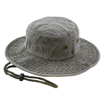 The Hat Depot Cotton Stone-Washed Safari Wide Brim Foldable Double-Sided Sun Boonie Bucket Hat - color: 3. Pigment - Olive, size: Large-X-Large