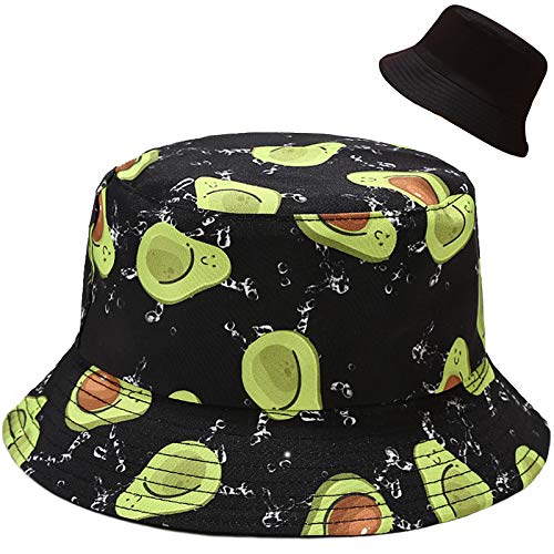 Unisex Bucket Hat Beach Sun Hat Aesthetic Fishing Hat for Men Women Teens, Reversible Double-Side-Wear - color: Avocado Black