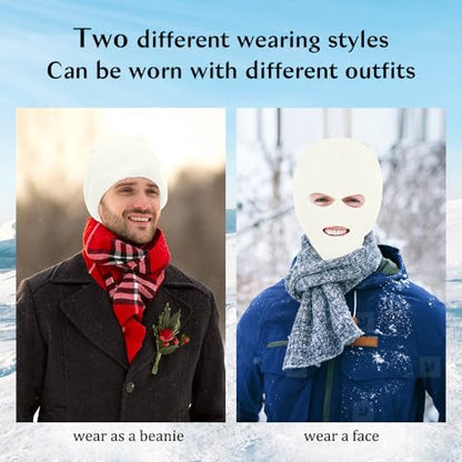 3 Hole Ski Mask, Knitted Balaclava Face Mask, Winter Full Face Mask Cover for Winter Outdoor Sports - color: White
