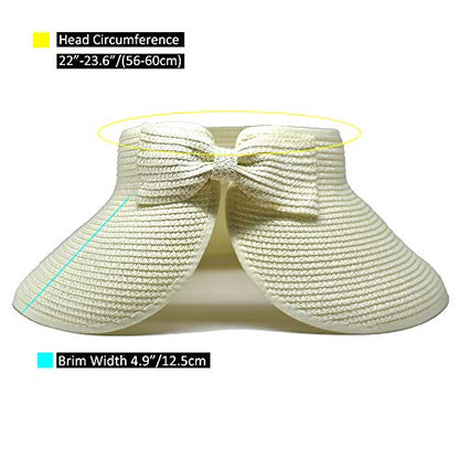 Women Sun Visors Foldable Straw Hats Summer Beach Packable Hat Floppy Wide Brim Cap Deep Style, Adjustable Size - color: White 3