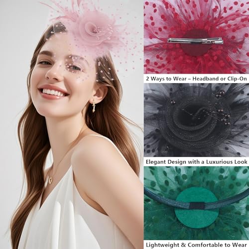Fascinators Hats for Women – Tea Party & Kentucky Derby Hats with Headband & Clip, Elegant Church Wedding Headpiece - color: Black