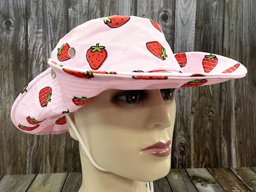 Funny Sun Hat for Men Women Wide Brim Bucket Hat Hiking Boonie Hat Summer Beach Fishing Caps - color: Strawberry