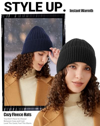 Winter Beanie Hat for Men Women,Fleece Lined Fisherman Beanie - color: 1-navy Blue