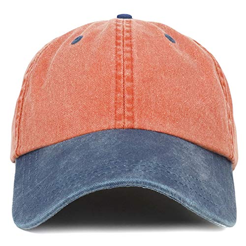 Trendy Apparel Shop Low Profile Unstructured Pigment Dyed Two Tone Baseball Cap - color: Orange Navy