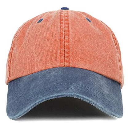 Trendy Apparel Shop Low Profile Unstructured Pigment Dyed Two Tone Baseball Cap - color: Orange Navy