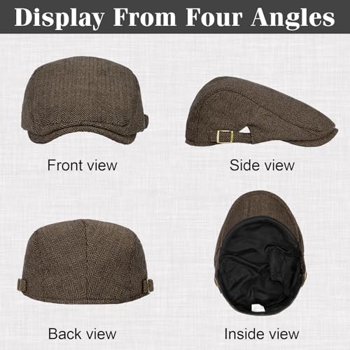 Senker Fashion 2 Pack Newsboy Cap for Men, Wool Blend Tweed Flat Cap - color: Black Light Brown