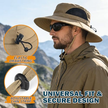 Wide Brim Sun Bucket Hat, Waterproof Boonie Hat for Men & Women - color: 01 Camel