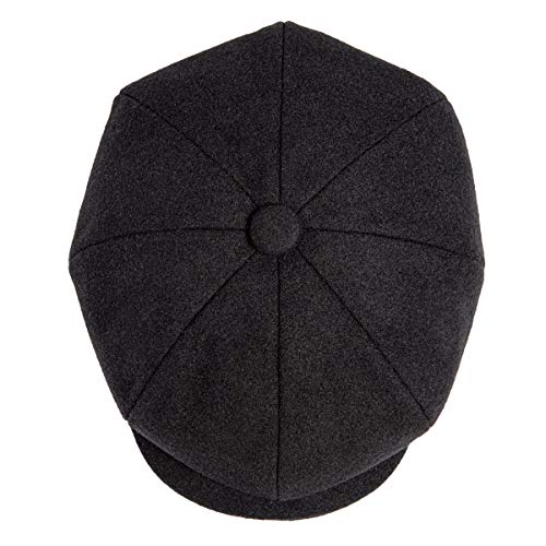 Men Wool Blend 8 Panel Newsboy Cap - color: Black, size: 7 3/8