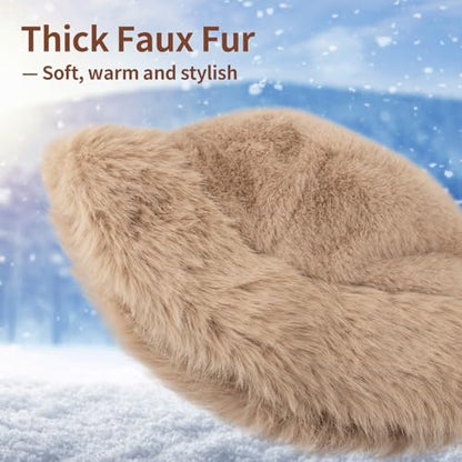 Peicees Winter Bucket Hat for Women Fur Russian Ushanka Ladies Fluffy Snow Hat Fuzzy Fisherman Cap Warm Cute - color: White