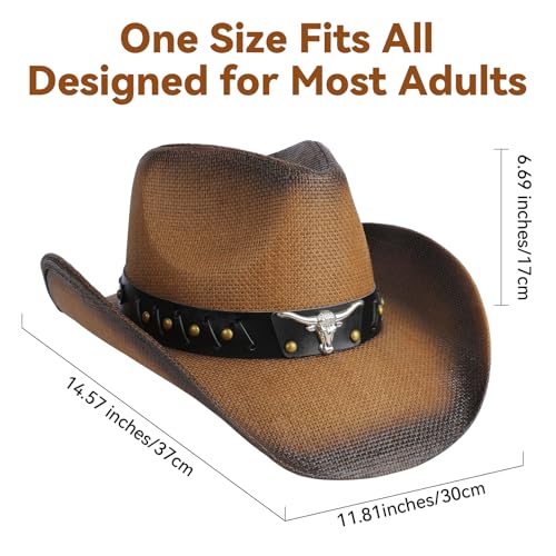 WQWOVRVO Cowboy Hat,Cowgirl Hat,Western Cowboy Hats for Women/Mens/Straw Wide with Shapeable Brim Cowboy Hat for Womens - color: Dark Coffee Color