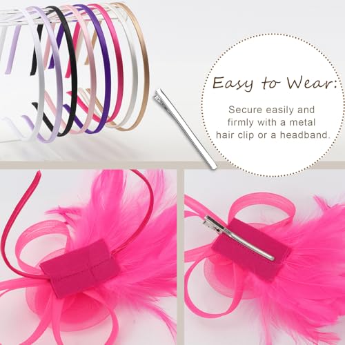 DRESHOW Fascinators Hats for Women Tulle Feather Tea Party Fascinator Hats - color: Fuschia