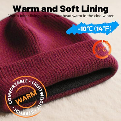 Unisex Winter Beanie for Men Women Soft Fleece Lined Warm Knit Hat - color: Wine Red