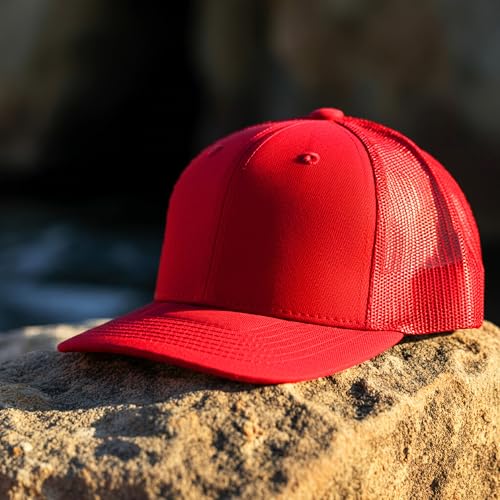 Falari Trucker Hat Baseball Cap Structured Plain Design 6 Panel, Adjustable Size - color: 1pk Red