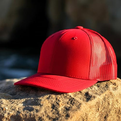 Falari Trucker Hat Baseball Cap Structured Plain Design 6 Panel, Adjustable Size - color: 1pk Red