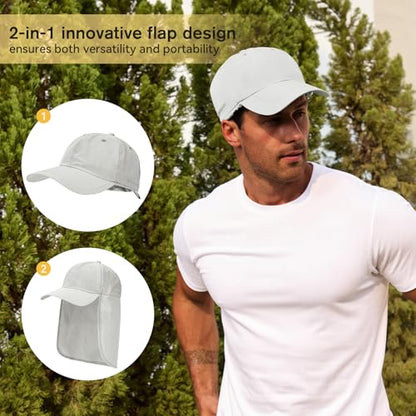 American Trends Mens Sun Hat with Neck Flap, UV Protection Outdoor Flap Hat, Packable Soft Fishing Hiking Gardening Hat - color: Light-gray