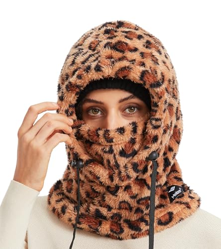 Ski Mask Balaclava Wind-Resistant Winter Face Mask for Women/Men Adjustable Warm Hood Cover Hat Cap Scarf - color: Leopard