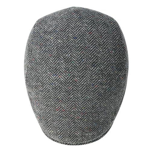 FEINION Men Wool Blend Flat Cap Tweed Newsboy Ivy Hat - color: Flecked Grey