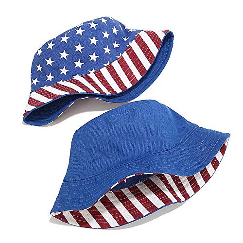 XYIYI Cute Bucket Hat Beach Fisherman Hats for Women, Reversible Double-Side-Wear - color: American Flag