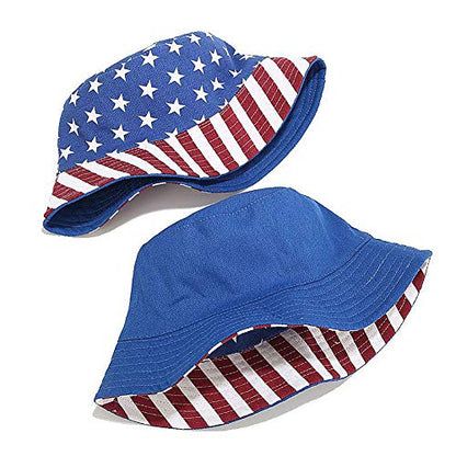 XYIYI Cute Bucket Hat Beach Fisherman Hats for Women, Reversible Double-Side-Wear - color: American Flag