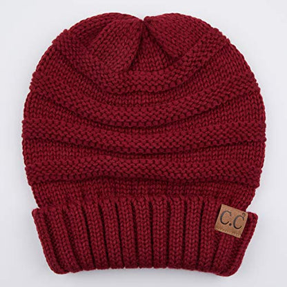 C.C Hat-100 Oversized Baggy Slouch Thick Warm Cap Hat Skully Cable Knit Beanie - color: Burgundy Solid
