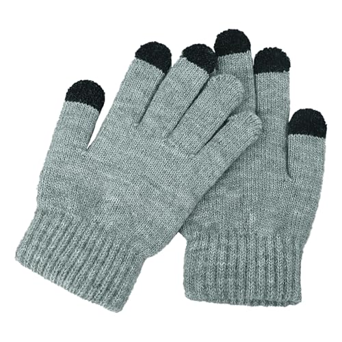 PURFUN Kids 3-in-1 Beanie Scarf Touchscreen Gloves Set, Winter Thick Warm Fleece Lined Knitted Skull Cap with Ear Flaps - color: Light Grey