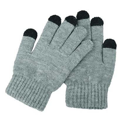 PURFUN Kids 3-in-1 Beanie Scarf Touchscreen Gloves Set, Winter Thick Warm Fleece Lined Knitted Skull Cap with Ear Flaps - color: Light Grey