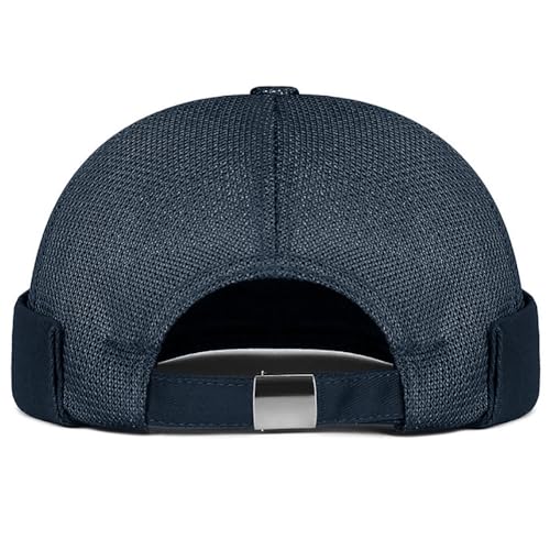 Mens Mesh Brimless Cap with No Brim, Summer Docker Cap Beanie Hat Flip Sailor Skullcap Breathable - color: Navy Blue 2
