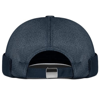 Mens Mesh Brimless Cap with No Brim, Summer Docker Cap Beanie Hat Flip Sailor Skullcap Breathable - color: Navy Blue 2